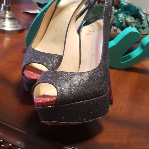 Authentic Christian Louboutin size 37 Black Glitt - Picture 15 of 16
